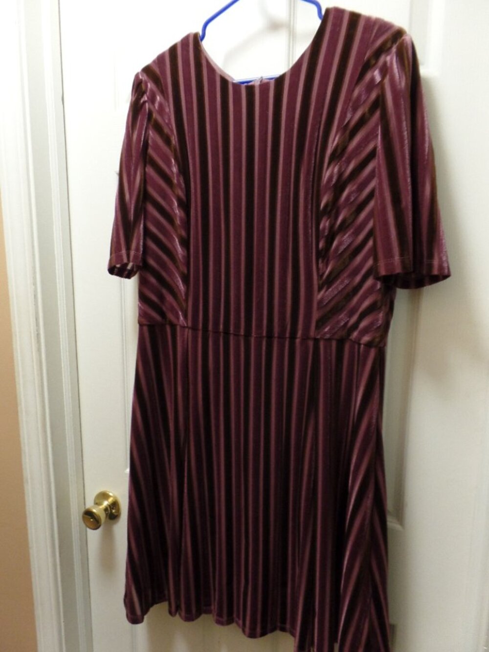 *EUC* London Times Dress 18 XL Pinky Maroon Velvet Stripe Woodsy Artsy